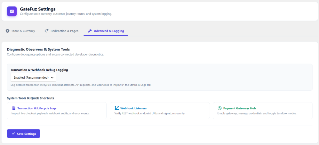GateFuz Settings - Advanced & Logging Diagnostics